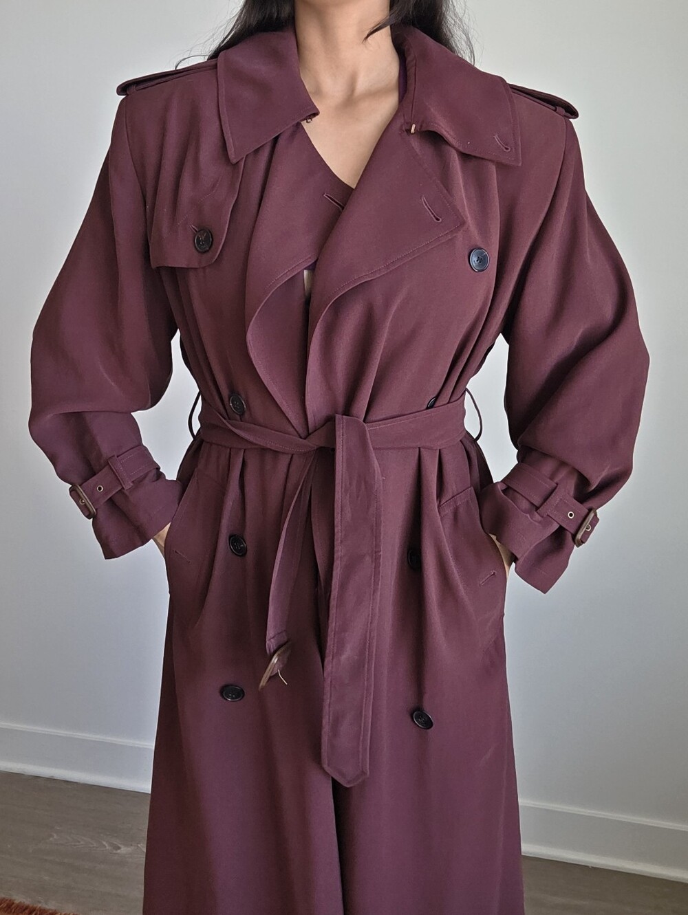 Saint Laurent Burgundy Double-Breasted Trench Coat